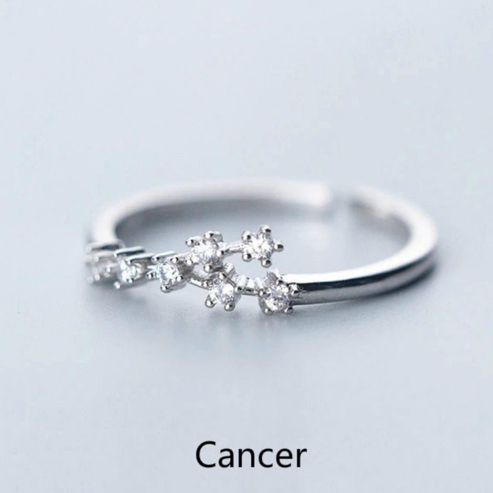 925 Sterling Silver Zodiac Resizable Ring-Cancer